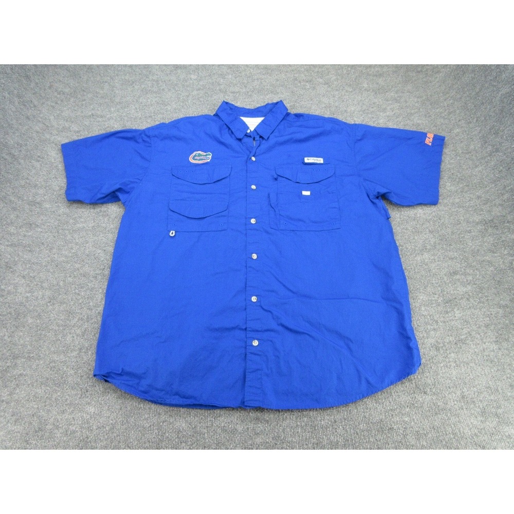 Columbia Mens Fishing Shirt Regular Blue Florida Gators PFG Short Sleeve XL
